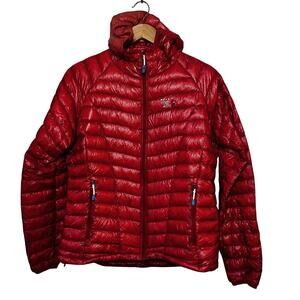 Mountain Hardwear Jacket Womens Large Red Down Hooded Lightweight Puffer Hiking